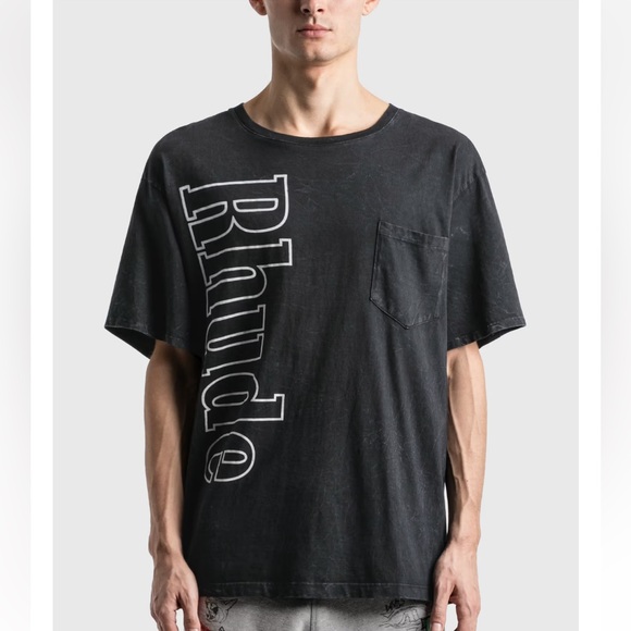 RHUDE‎ Men’s Size Large Oversized Distressed Logo Pocket T-Shirt Short Sleeve